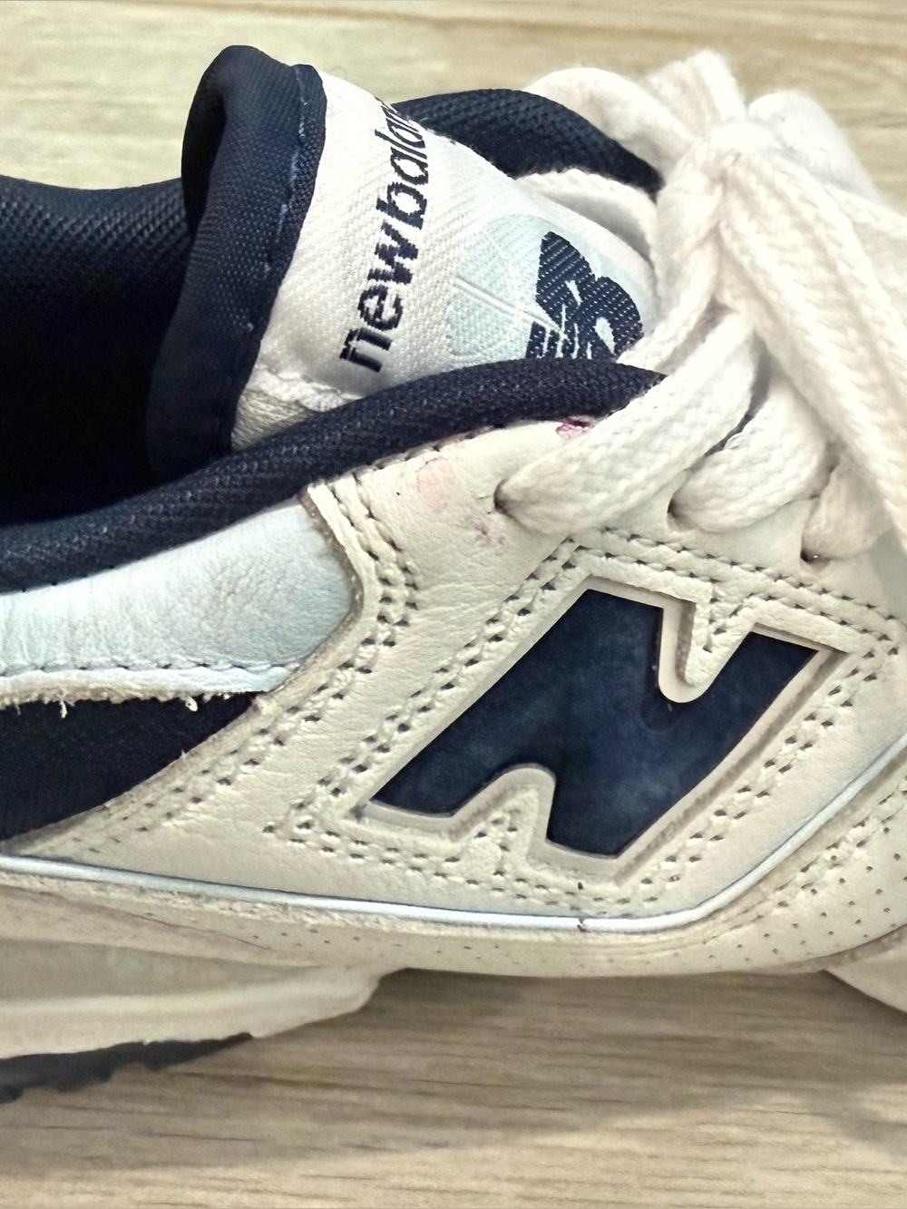 New Balance White and Navy 550 Retro Sneakers - Picture 6 of 7